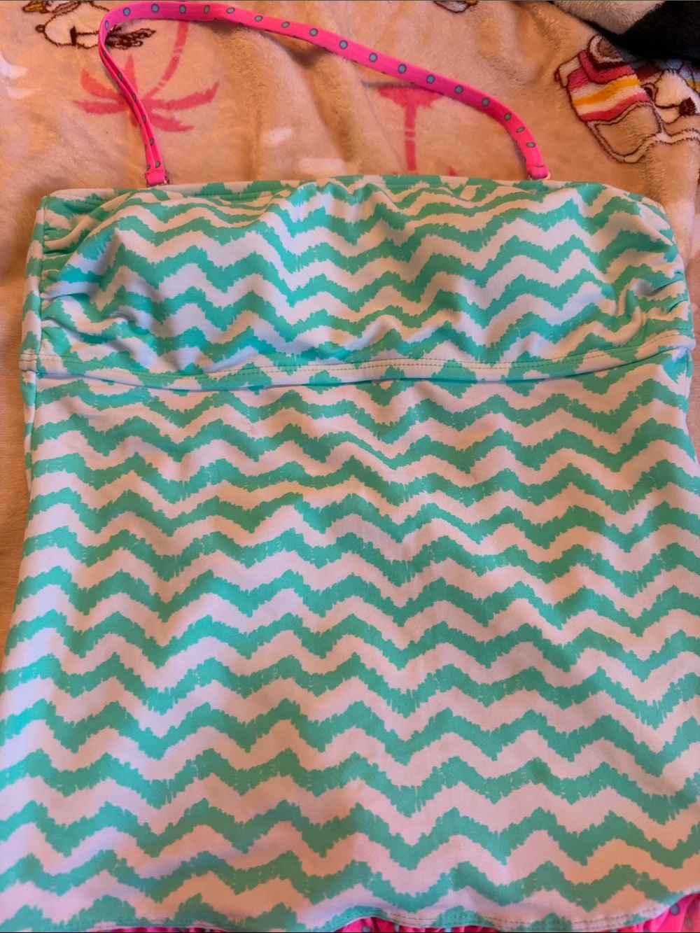 Y2K Arizona Jean Co Small Turquoise Chevron Tankini Top Pink Polka Dot Trim - Picture 3 of 8